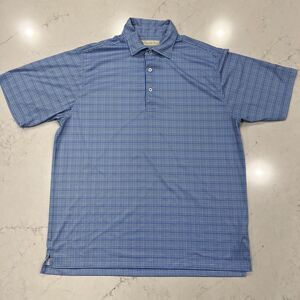 DONALD ROSS Mens Sz L Blue White Plaid Short Sleeve Golf Polo Shirt Nemacolin CC